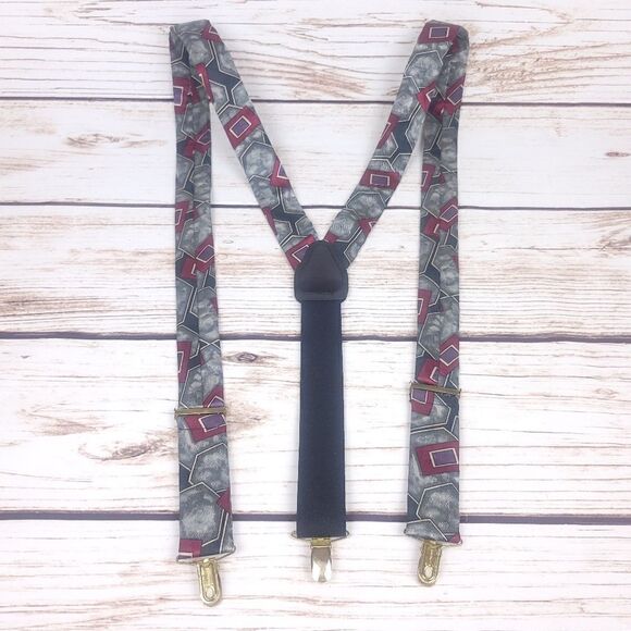 Vintage Abstract Print Adjustable Fabric Suspenders - Picture 1 of 5